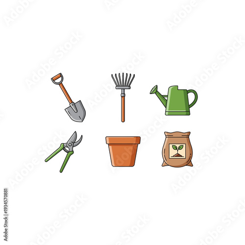Backyard Gardening Equipment Pixel Art Icon Collection