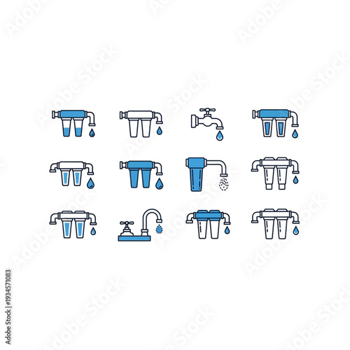 Water Filtration System and Purifier Faucet Icon Set