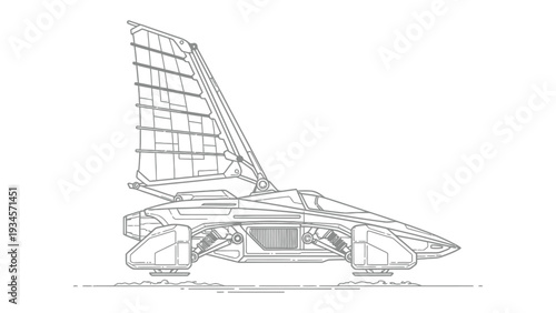 Futuristic Vehicle: A sleek, imaginative illustration of a futuristic vehicle, its design hinting at advanced technology and innovative concepts.