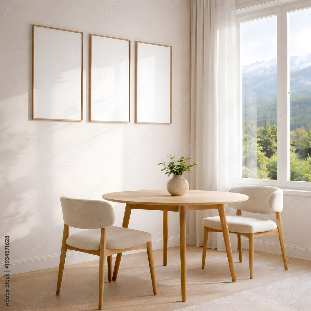 Fototapeta premium Frame Mockup Set in Sunlit Modern Interior with Realistic Window Shadows