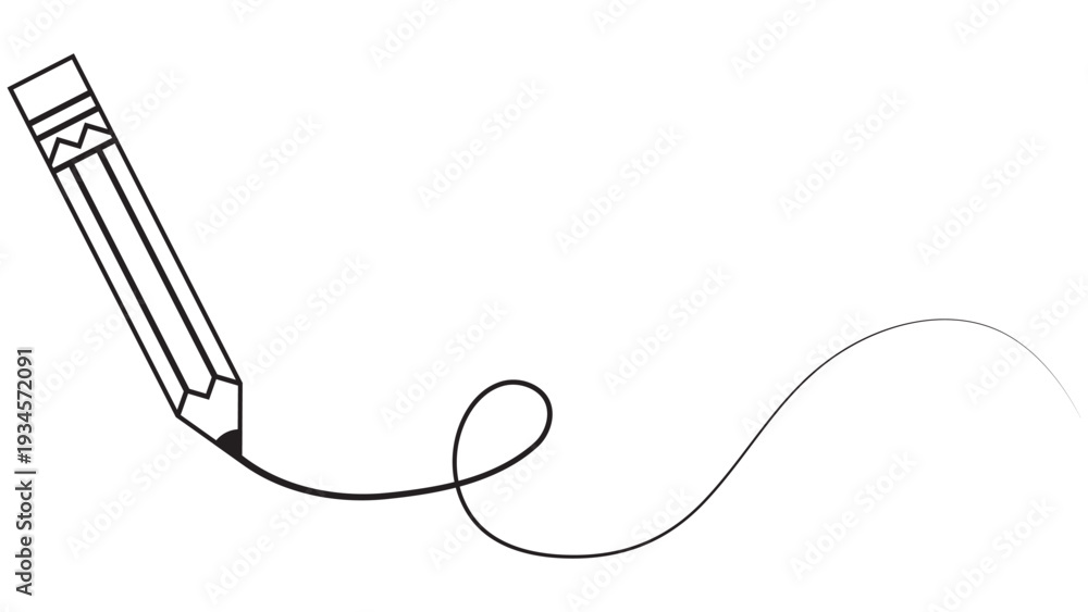 Obraz premium Black pencil, linear pencil drawing of a single line on white transparent background. Happy words pencil, teacher's day writing writing drawing brushes, Edit pen, pens icon sign symbol. Vector
