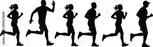 Running people silhouettes, jogging exercise, fitness activity, healthy lifestyle, outdoor workout vector illustration design