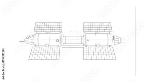 Space Station Blueprint: A detailed blueprint of a space station. Illustrating a complex design, the image conveys a sense of technological advancement, scientific exploration.