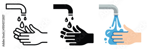 Wash your hands line icons for hygiene and cleanliness, washing hands vector graphics with linear pattern on white background for health awareness, sanitation campaigns, and professional illustration 