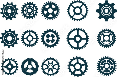 Vector art of collection of various gear and cog icons