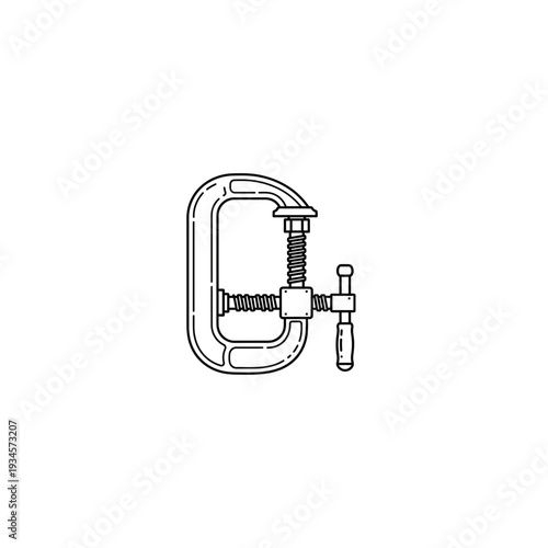 Metal G-Clamp Tool Outline Vector Illustration
