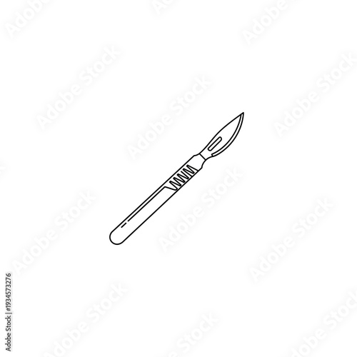 Minimalist Surgical Scalpel Line Art Icon on White Background