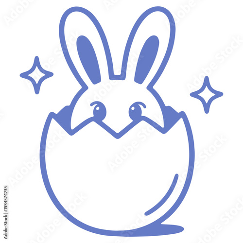 A cute bunny emerging from an eggshell in a minimalist vector illustration