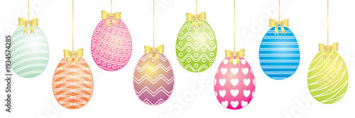 Illustration vector of Easter eggs are hanging attractively with ribbon tie	