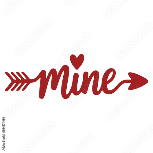 A red arrow with a heart and the word 'mine' in a cursive font on a white background