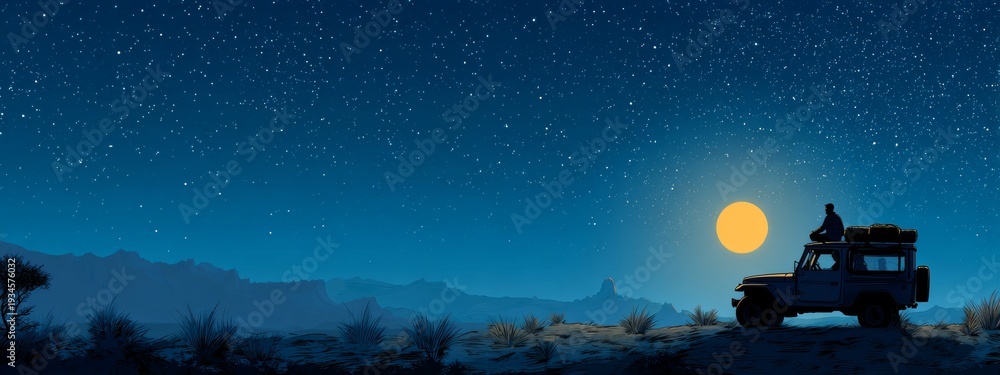 custom made wallpaper toronto digitalMajestic Starry Night Over Desert with 4x4 Vehicle and Traveler in Silhouette