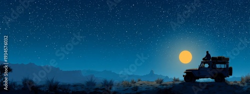 Wallpaper Mural Majestic Starry Night Over Desert with 4x4 Vehicle and Traveler in Silhouette Torontodigital.ca