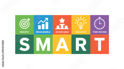 SMART goal setting concept with colorful blocks and icons