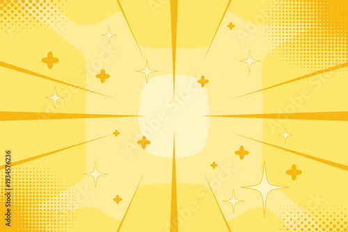 Yellow comic burst background with white center and star effects