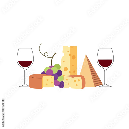 Gourmet Cheese Platter with Grapes and Red Wine Glasses
