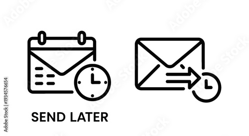 Send later icons: calendar with envelope and clock with email. Scheduled sending and email management.
