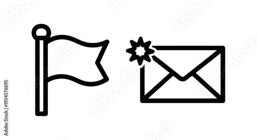 Flag icon and email notification icon on white background, vector illustration