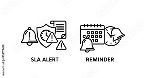 SLA alert and reminder icons with shield, clock, and calendar, signifying urgency and deadlines