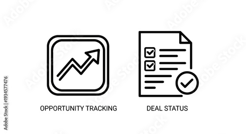 Opportunity tracking with rising graph and deal status checklist icon, business growth vector illustration