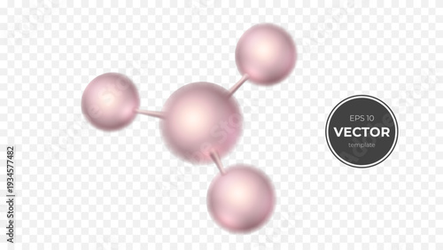 Stylized pink molecular structure with three spheres and connecting bonds.