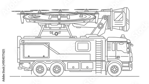 Drone-equipped Truck: A cutting-edge illustration showcases a specialized truck integrated with a powerful drone, embodying the future of technological advancement.