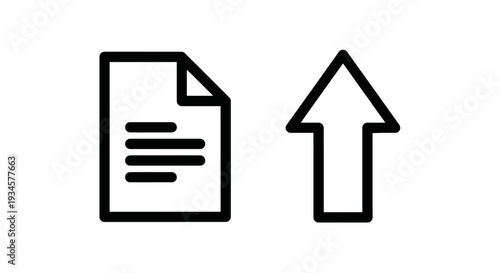 Document upload icon, simple line art representing a file with text and an upward arrow indicating upload or submission.