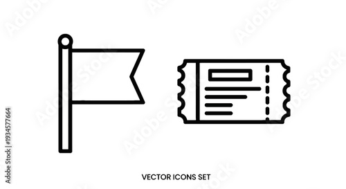 Vector Icons Set: Flag Marker and Ticket Stub