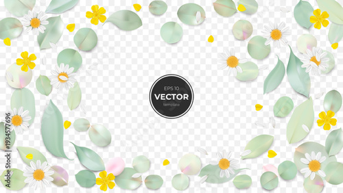 Delicate floral frame featuring daisies and pastel leaves for a soft, natural touch.