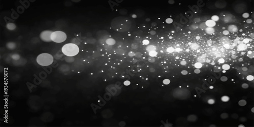 Shiny blue winter background with raindrops on the window featuring glowing Christmas stars and snowflake particles in a festive night sky vector illustration