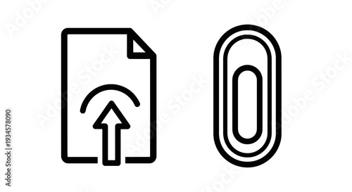 Upload File and Oval Shape Icons Representing Data Transfer