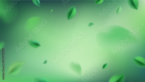 Green leaves gently floating in a serene, blurred background.