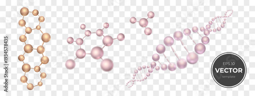 Stylized molecular structures in soft pink and gold tones against a transparent background.