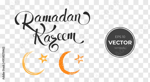 Elegant Ramadan Kareem design with crescent moons and stars in vibrant colors.