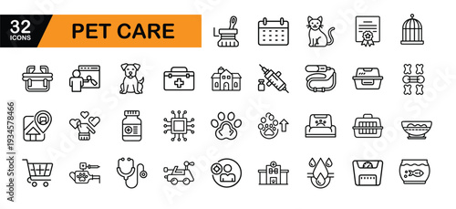 Pet Care Icons With Dog Cat And Veterinary Symbols