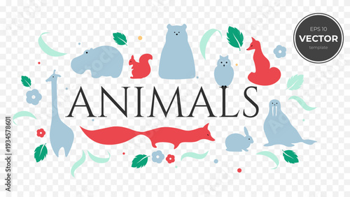 Colorful vector illustration featuring various animals among floral elements.