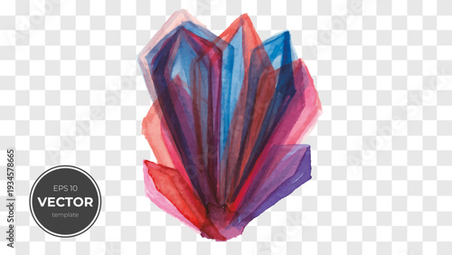 Colorful watercolor crystal cluster with vibrant shades and artistic flair.