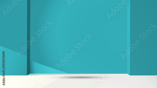 Abstract turquoise background with geometric shapes and subtle shadows.