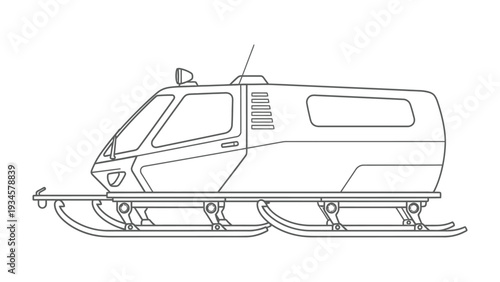 Snowcat's Outline: A detailed illustration captures the streamlined design and utilitarian essence of a snowcat, designed to navigate through snowy terrain.