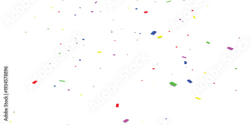A festive image featuring colorful confetti pieces scattered across a clean white background.
