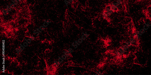 Blood splash space on wall, red horror wall background, dark slate back background. Red color powder explosion isolated on black background. Decorative red panoramic background texture Vintage texture