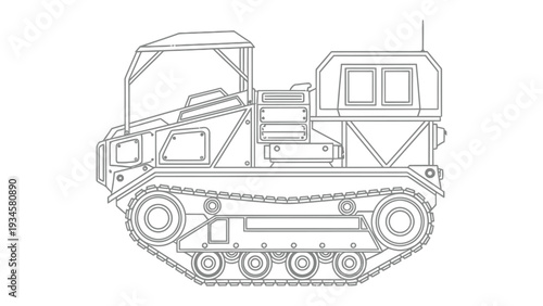 Military Vehicle Schematic Illustration: A detailed outline of a military vehicle, showcasing its rugged design and essential components, set against a backdrop. 