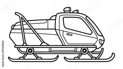 Snowmobile in Outline: This illustration presents a sleek snowmobile, perfectly rendered in a clean, minimalist outline, ready to whisk you away on a winter adventure.