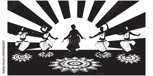 Vibrant bengali new year celebration archway adorned with traditional motifs and floral decorations welcoming guests with shuvo noboborsho text