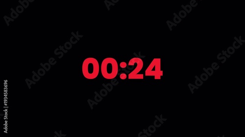 30 second countdown timer animation on a transparent background, 30 second to 0 second countdown timer with alpha channel in 4k.