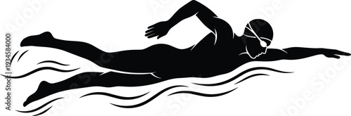 Swimmer Freestyle Stroke Silhouette Vector Illustration Featuring Dynamic Water Motion, Sports Icon, Athletic Symbol, and Marketplace Success for Creative Projects