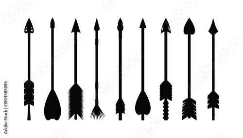 Set of black arrow vector silhouettes for navigation, direction indicators, graphic design elements, and modern interface symbols.
