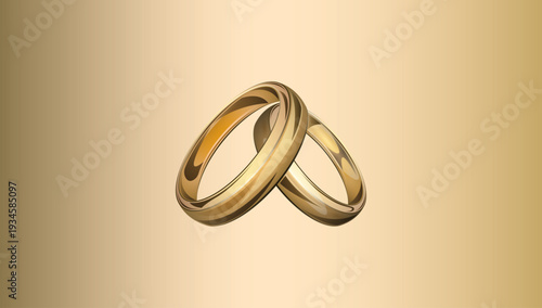 Digital vector illustration of golden wedding bands symbolizing love, commitment, marriage unity, and timeless romantic partnership.