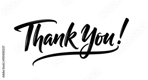 Strong Impactful Brush Script Thank You Text with Heavy Line Weight on Isolated White Background