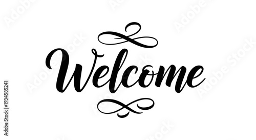 Intricate Decorative Calligraphic Welcome Text with Elaborate Swirls and Flourishes on Isolated White Background