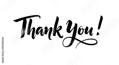 Bold Brush Script Thank You Text with Exclamation Mark on Isolated White Background
